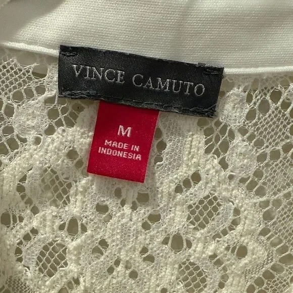 Vince Camuto White Lace Button-Down Shirt with scalloped hemline size medium - Picture 2 of 10
